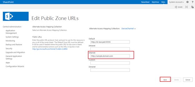 Internet URL for public access